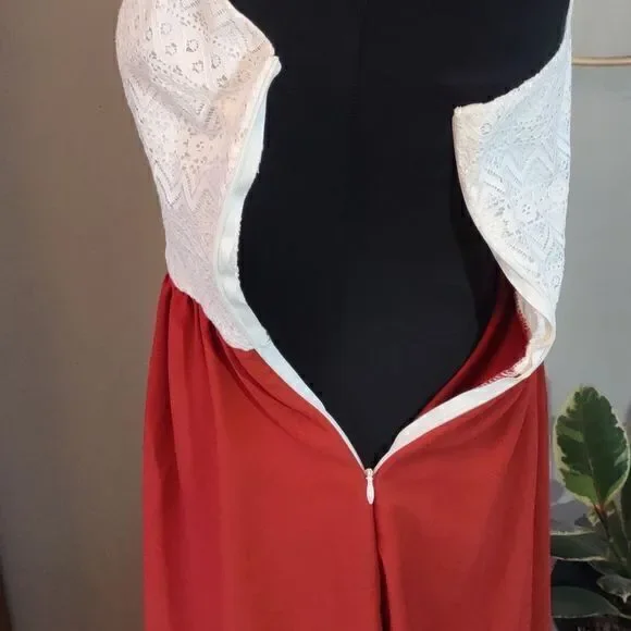 Tobi Burnt Orange with Creamy Lace Halter Top Mini Swing Dress Sz S - Picture 10 of 13